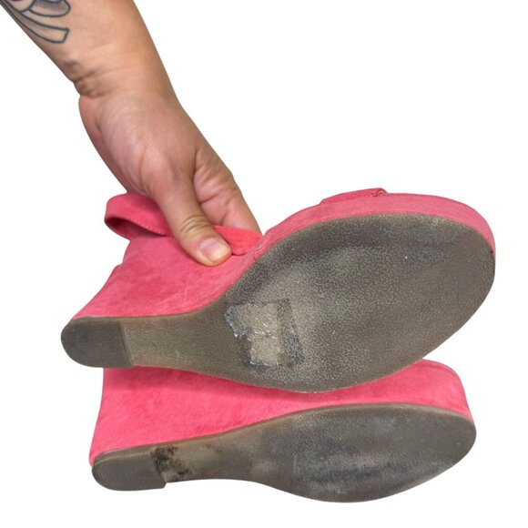 JustFab "Trina" Coral Colored Wedge Sandals, Lace-Up Tie, 4" Heel, Size 8 - Picture 8 of 10